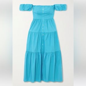 Staud Off-Shoulder Elio Dress in Turquoise Sz 2